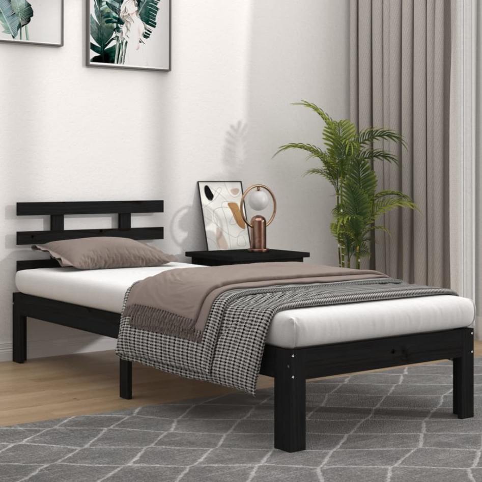 Estructura de cama sin colchón madera maciza negro 90x200