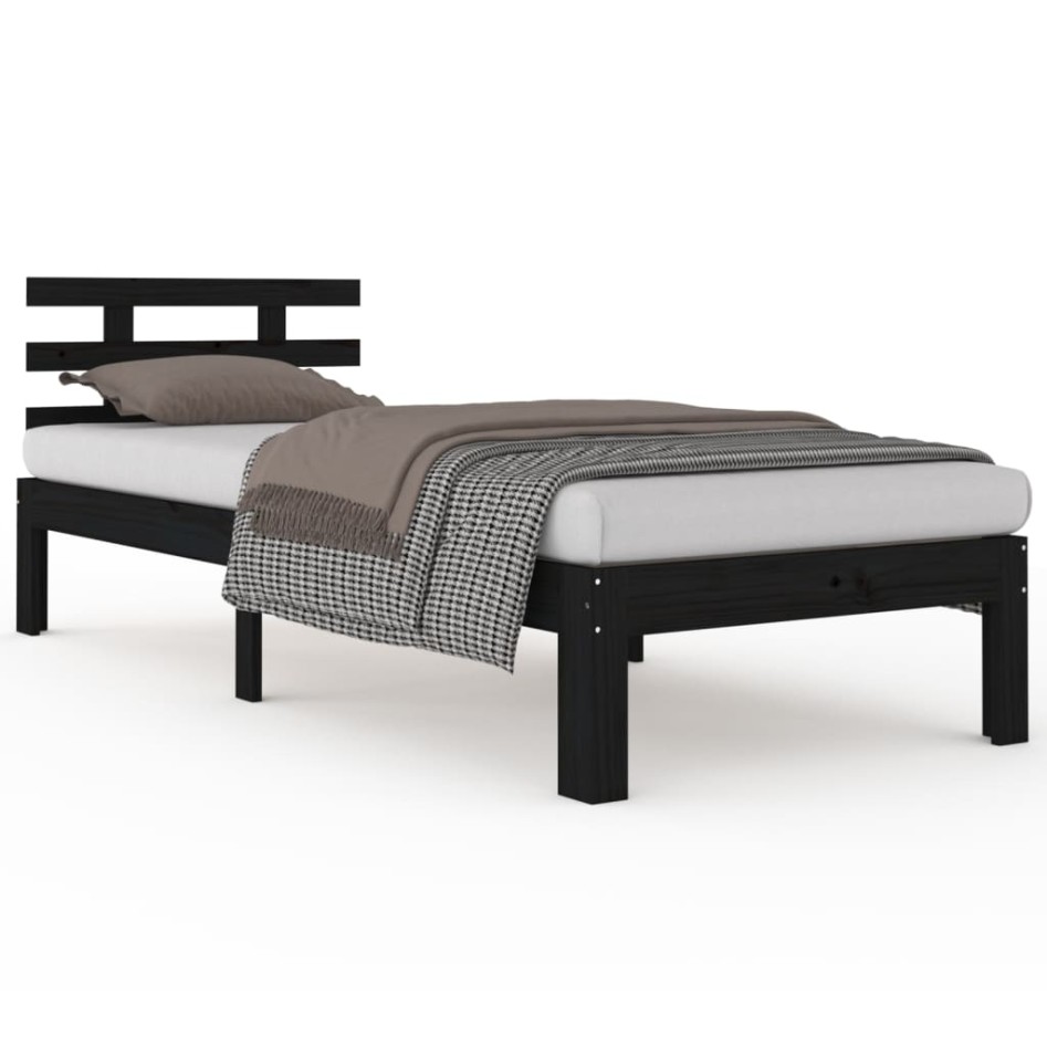 Estructura de cama sin colchón madera maciza negro 90x200