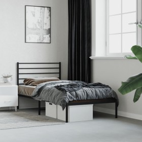 Estructura cama sin colchón con cabecero metal negro 90x200