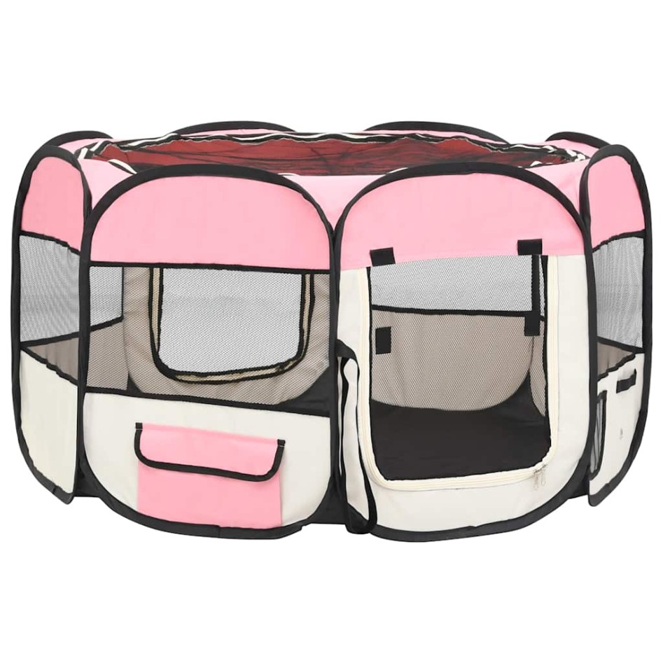 Parque de perros plegable y bolsa transporte rosa