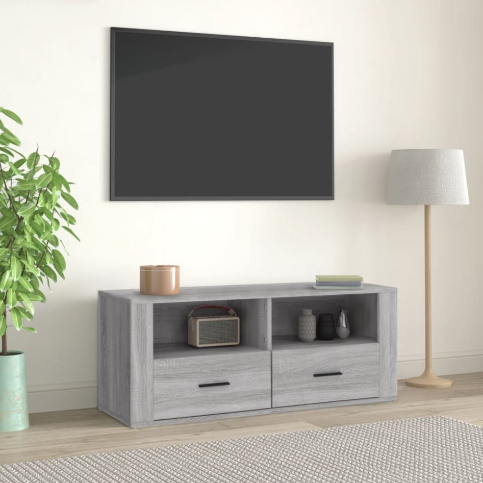 Mueble de TV madera contrachapada gris Sonoma 100x35x40