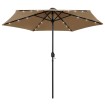 Sombrilla de jardín con luces LED palo de aluminio taupe 270 cm