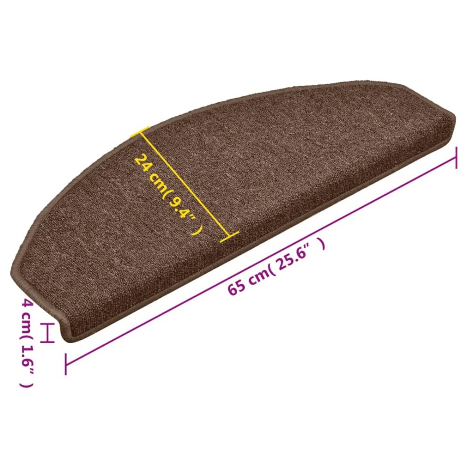 Alfombras de peldaños de escalera 15 uds marrón 65x24x4