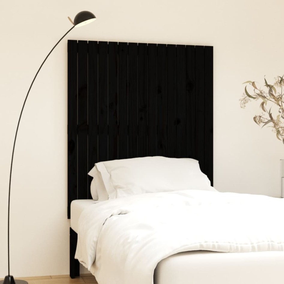 Cabecero de cama pared madera maciza pino negro 95,5x3x110