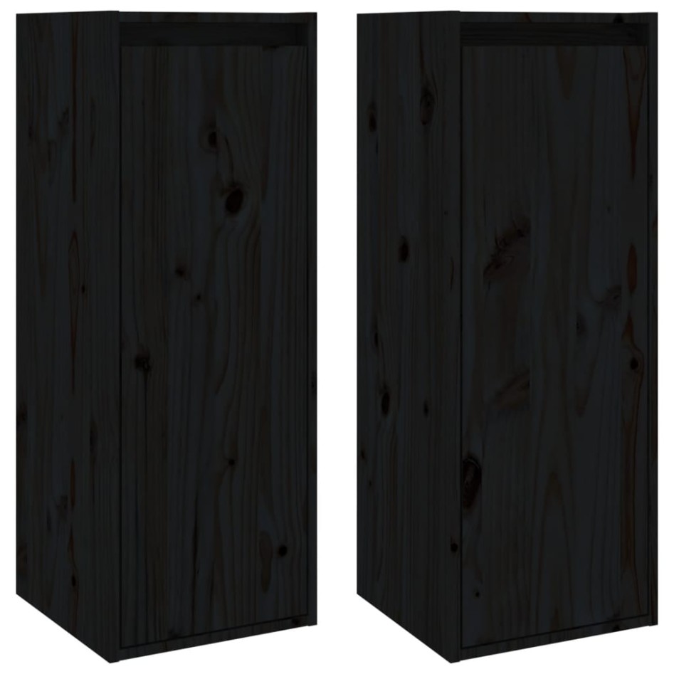 Armarios de pared 2 uds madera maciza de pino negro 30x30x80