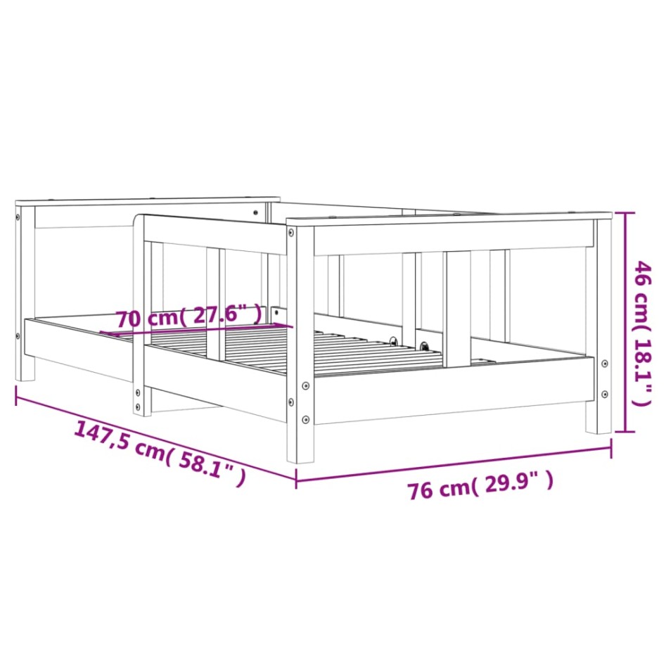 Estructura de cama para niños madera maciza de pino 70x140