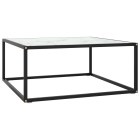 Mesa de centro negra con vidrio de mármol blanco 80x80x35