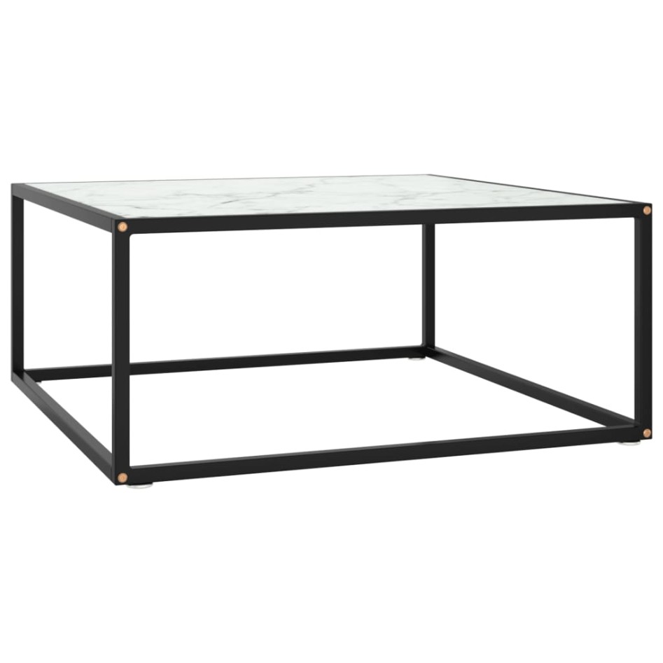Mesa de centro negra con vidrio de mármol blanco 80x80x35