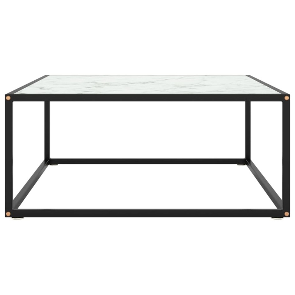 Mesa de centro negra con vidrio de mármol blanco 80x80x35