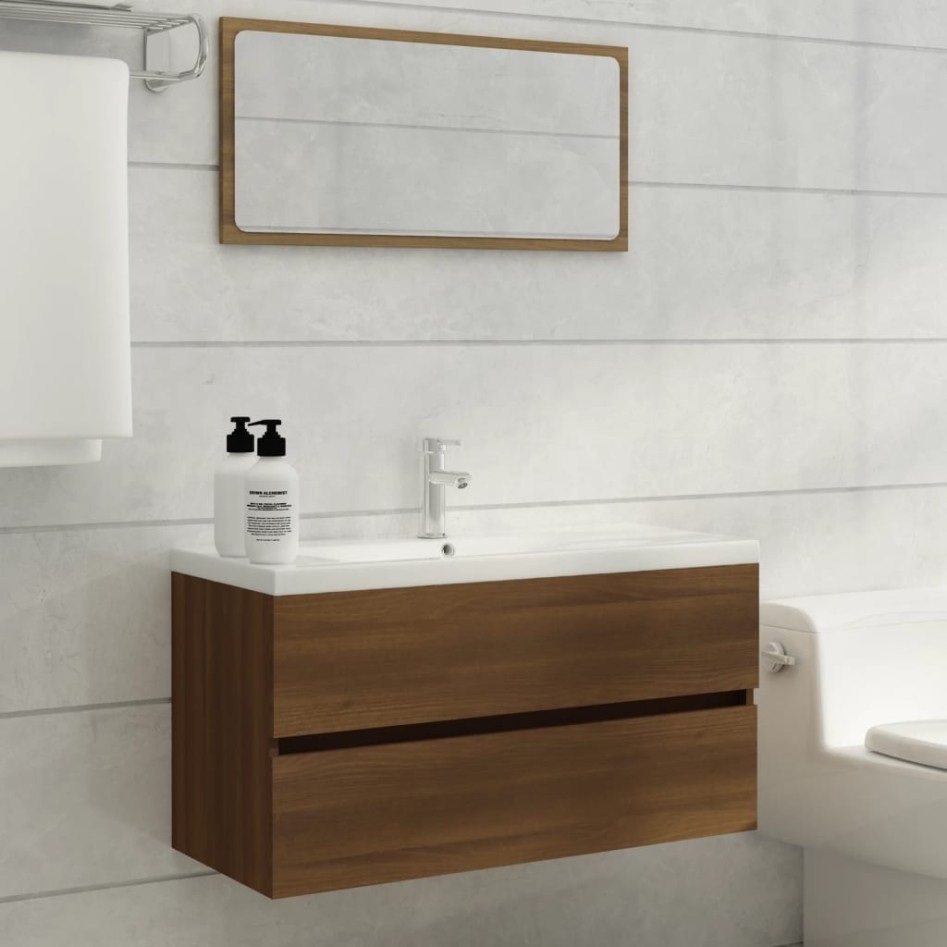 Mueble de lavabo madera de ingeniería roble marrón