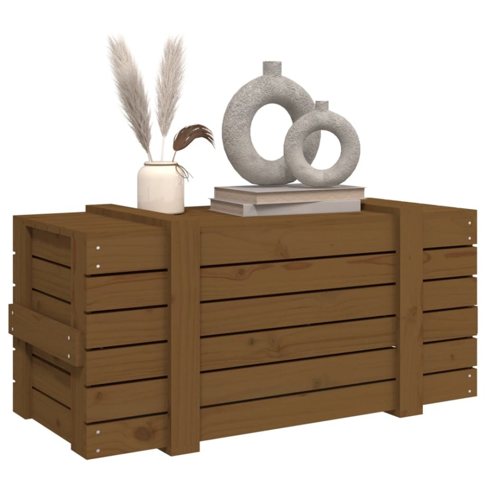 Caja almacenaje madera maciza pino marrón miel 91x40,5x42