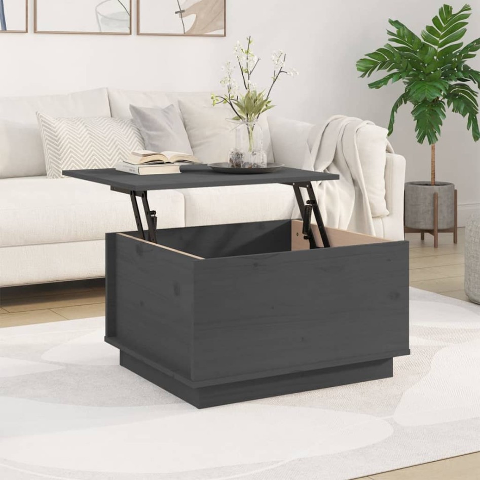 Mesa de centro madera maciza de pino gris 60x50x35