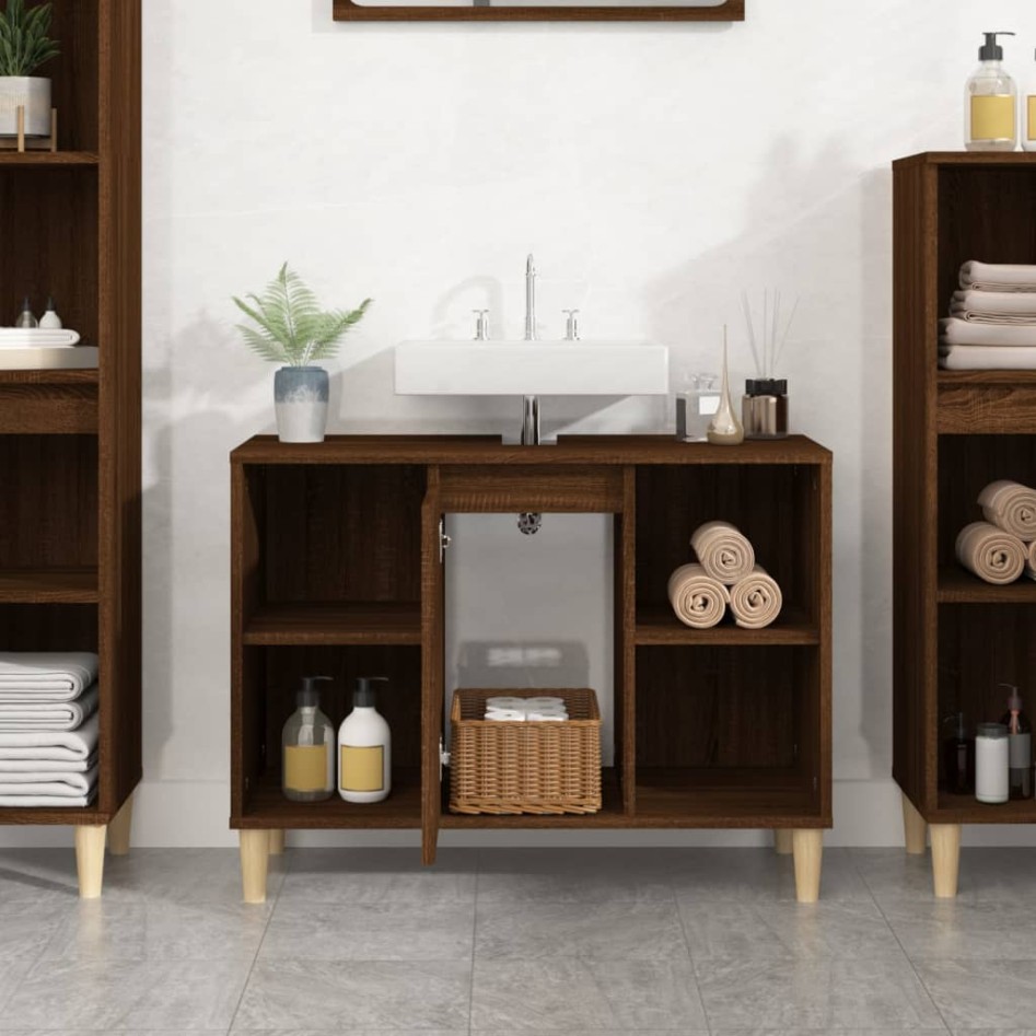 Armario de lavabo madera contrachapada roble marrón 80x33x60