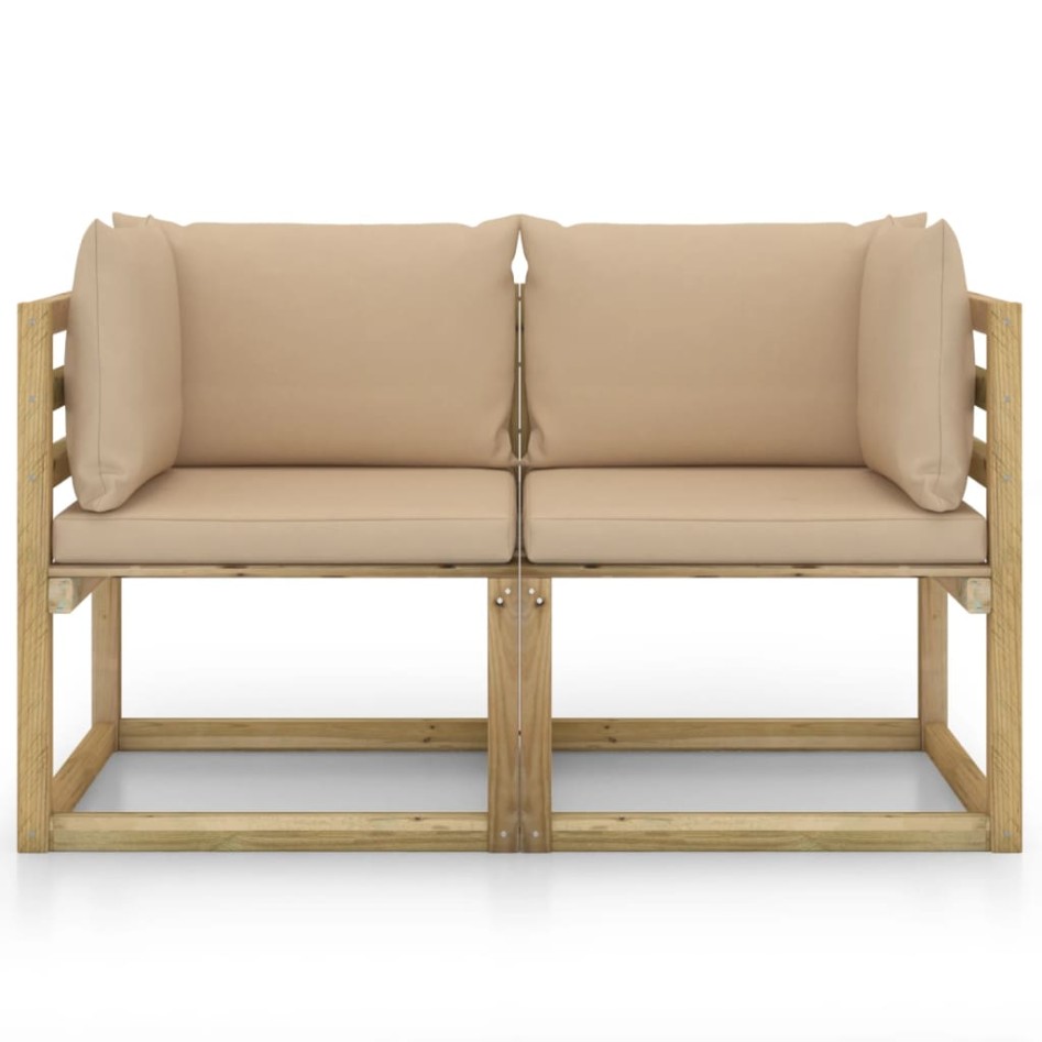 Sofá de jardín de esquina cojines 2 uds madera impregnada