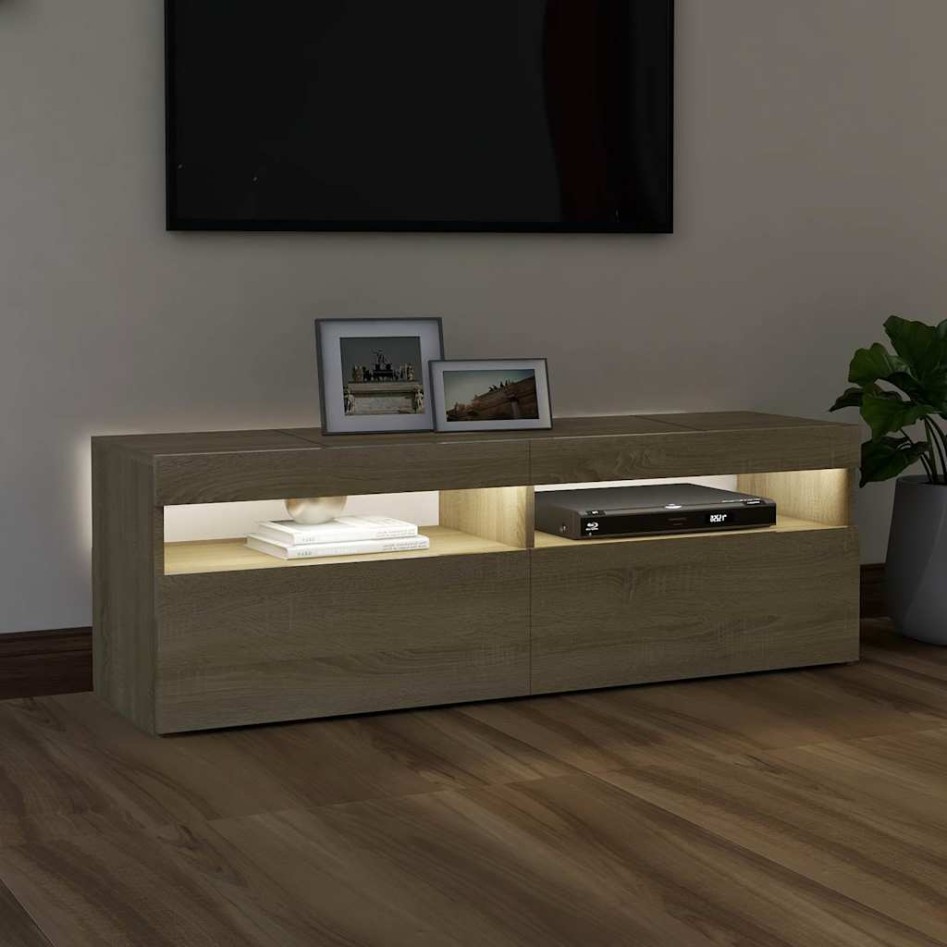 Mueble de TV con luces LED roble Sonoma 120x35x40
