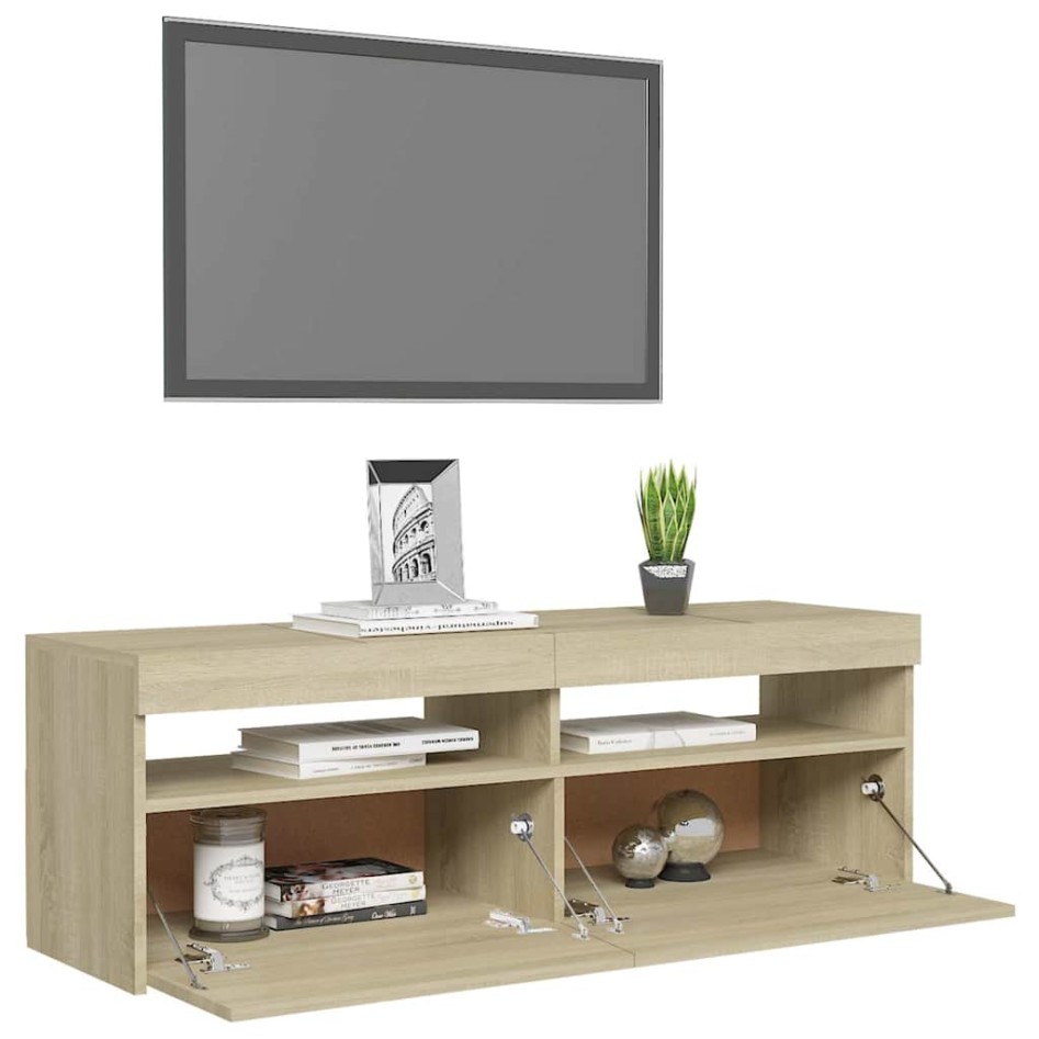 Mueble de TV con luces LED roble Sonoma 120x35x40