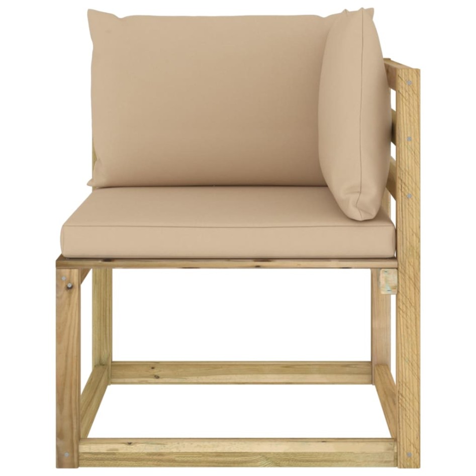 Sofá de jardín de esquina cojines 2 uds madera impregnada
