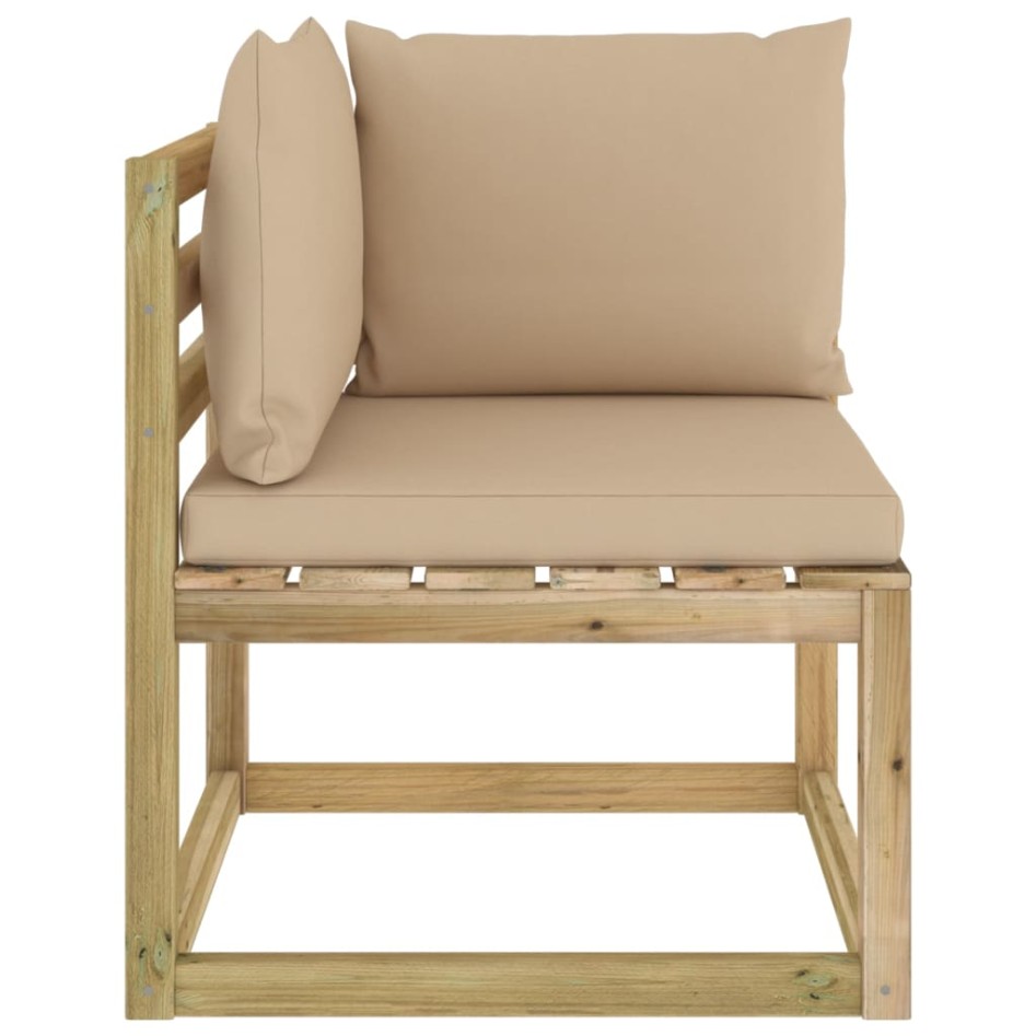 Sofá de jardín de esquina cojines 2 uds madera impregnada