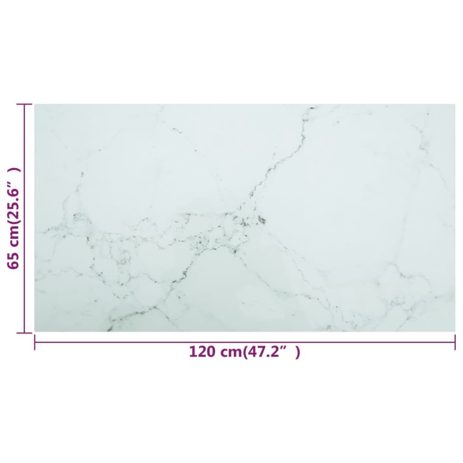 Tablero mesa diseño mármol vidrio templado blanco 120x65 cm