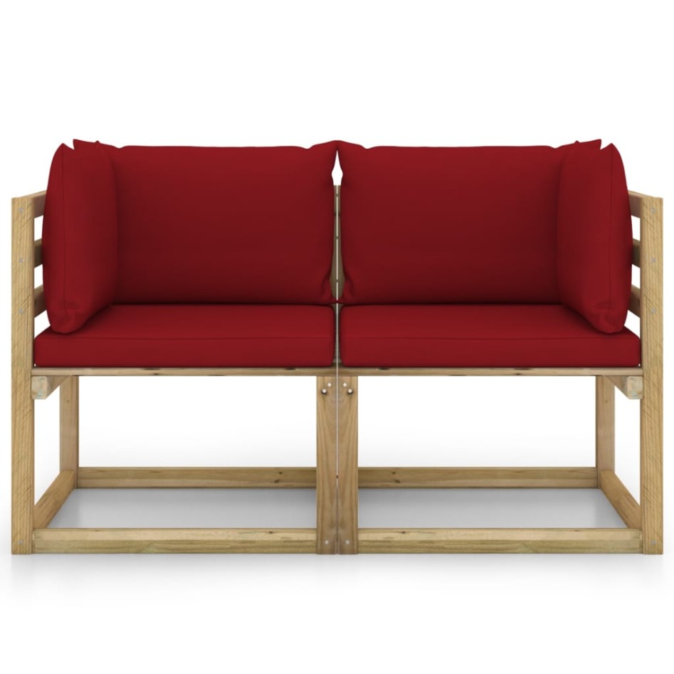 Sofá de jardín de esquina cojines 2 uds madera impregnada
