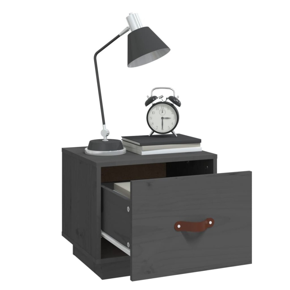 Mesitas de noche 2 uds madera maciza de pino gris 40x34x35