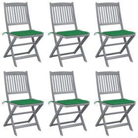 Sillas de jardín plegables 6 uds cojines madera maciza