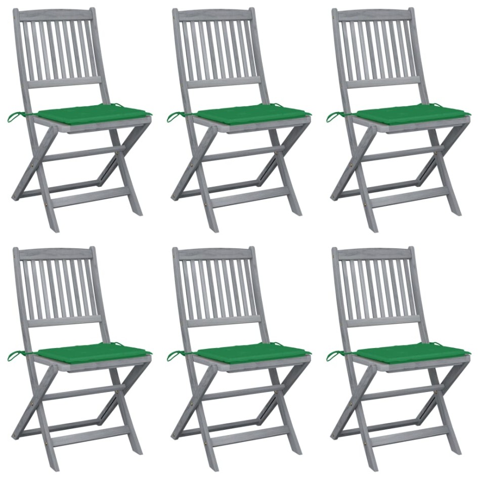 Sillas de jardín plegables 6 uds cojines madera maciza