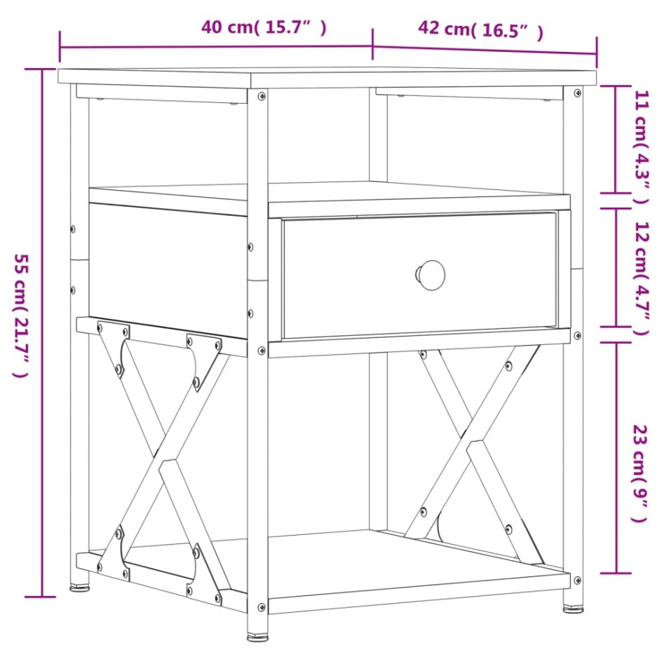 Mesita de noche madera de ingeniería roble Sonoma 40x42x55