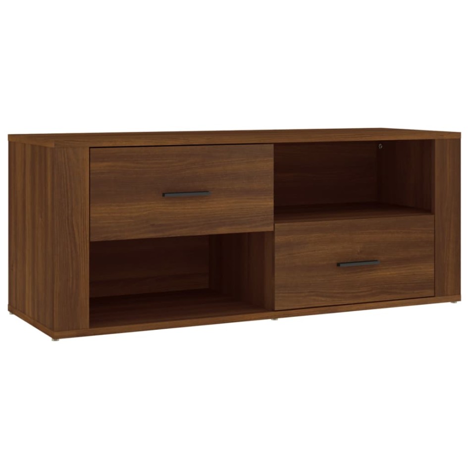 Mueble TV madera contrachapada color marrón roble 100x35x40