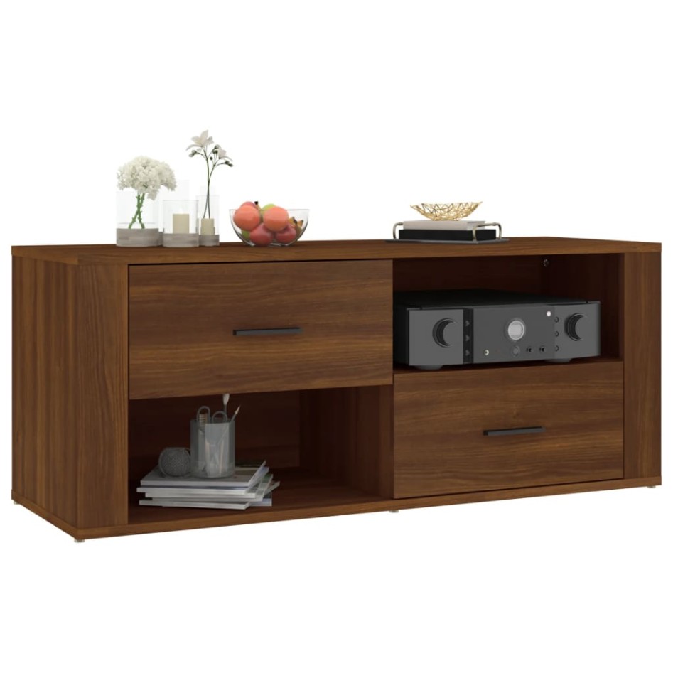 Mueble TV madera contrachapada color marrón roble 100x35x40