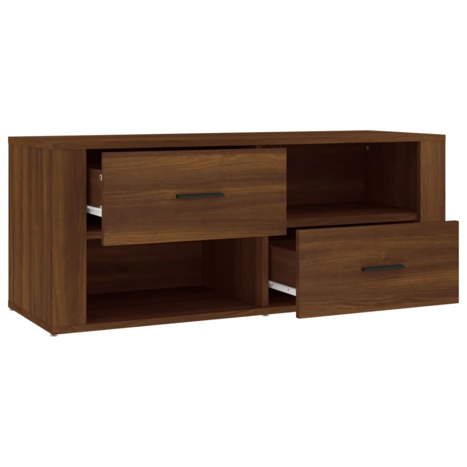 Mueble TV madera contrachapada color marrón roble 100x35x40