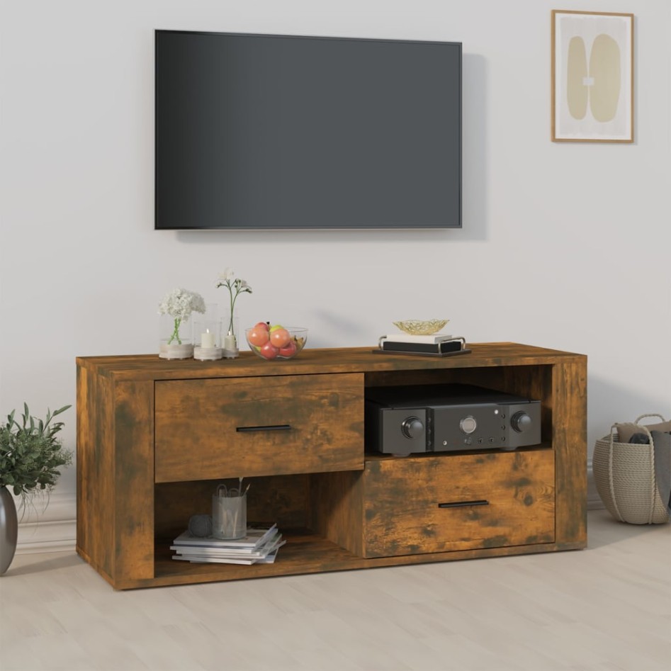 Mueble para TV madera contrachapada roble ahumado 100x35x40
