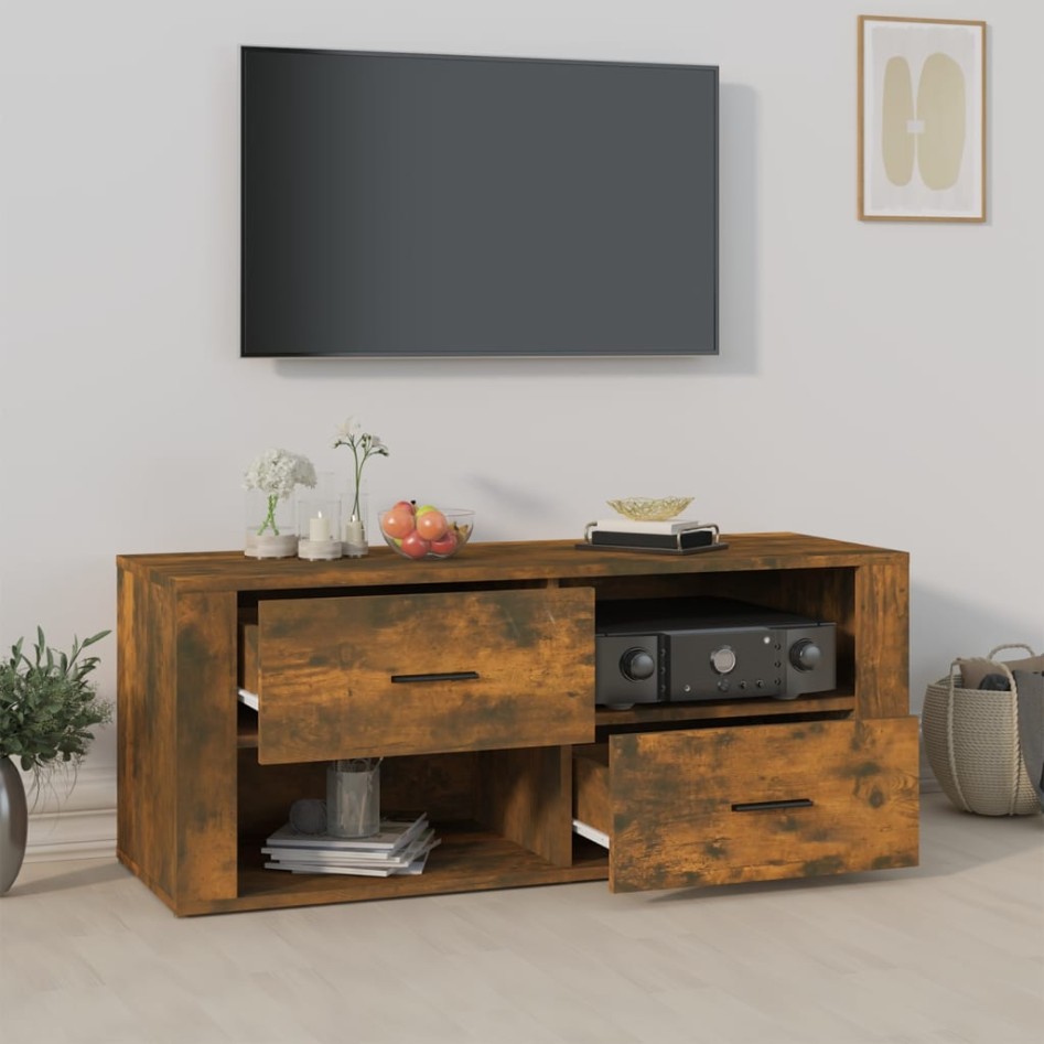Mueble para TV madera contrachapada roble ahumado 100x35x40