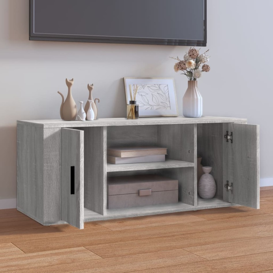 Mueble de TV madera contrachapada gris Sonoma 100x35x40
