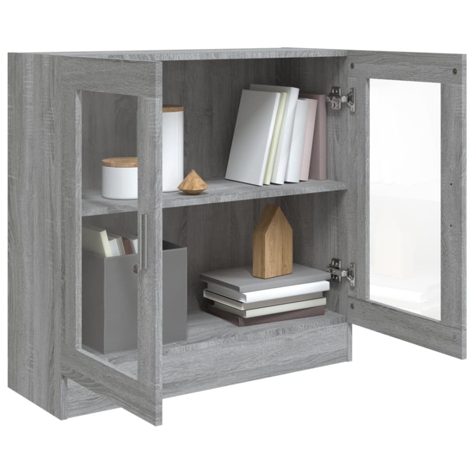 Vitrina de madera contrachapada gris sonoma 82,5x30,5x80
