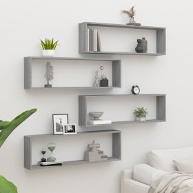 Estante cubo pared 4 uds contrachapada gris Sonoma 100x15x30