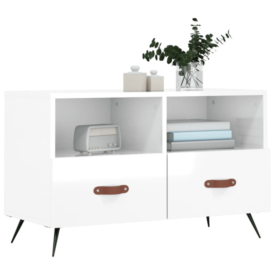 Mueble de TV madera contrachapada blanco brillo 80x36x50