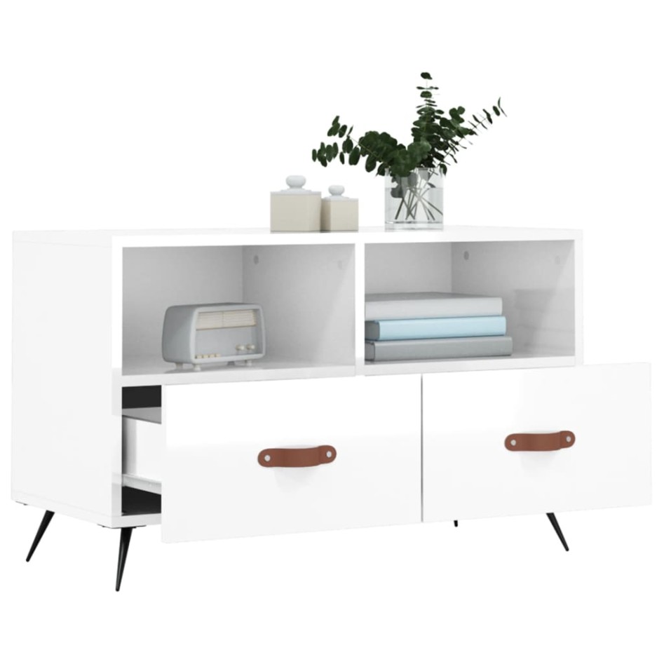 Mueble de TV madera contrachapada blanco brillo 80x36x50