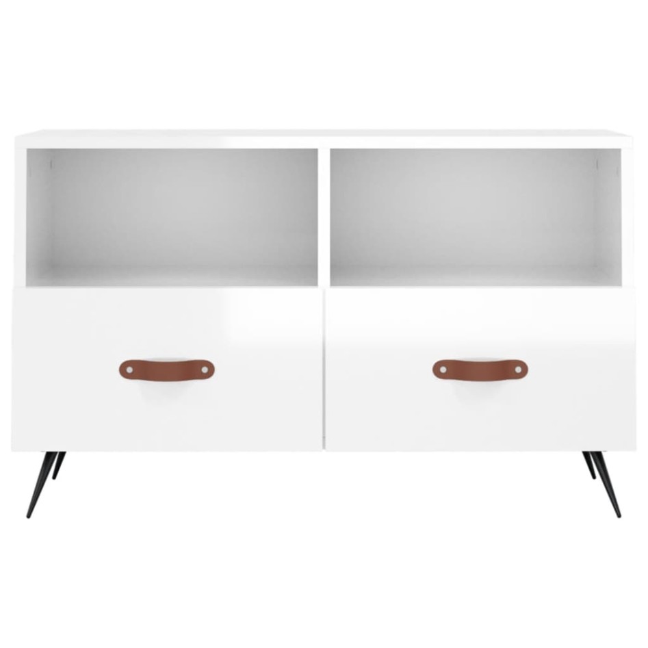 Mueble de TV madera contrachapada blanco brillo 80x36x50