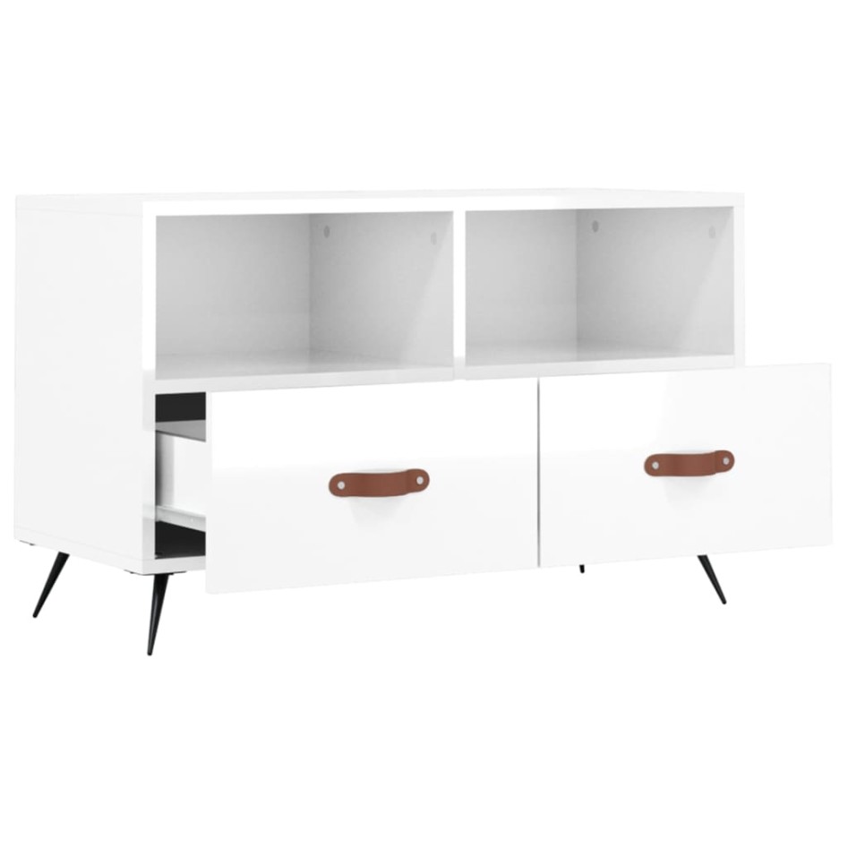 Mueble de TV madera contrachapada blanco brillo 80x36x50