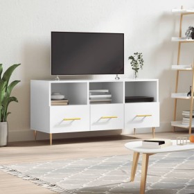 Mueble de TV madera contrachapada blanco brillo 102x36x50