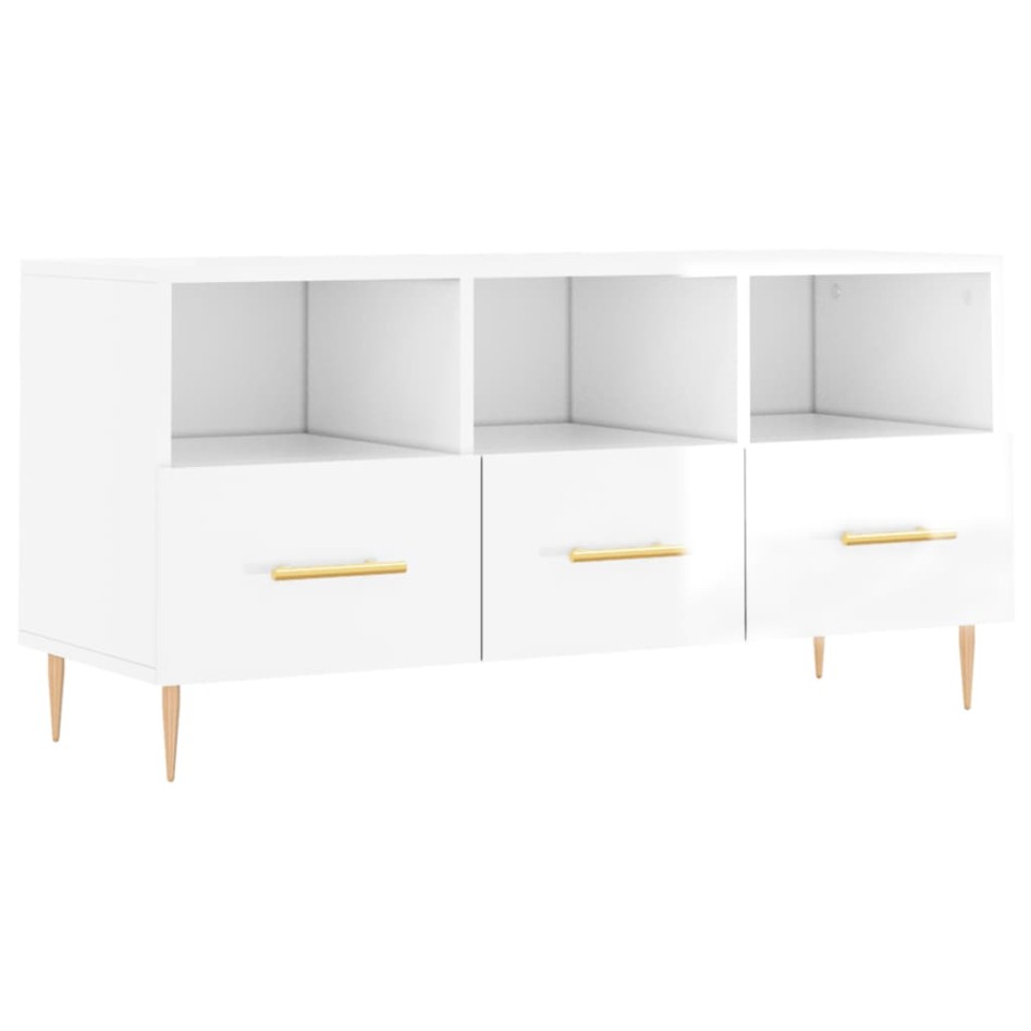 Mueble de TV madera contrachapada blanco brillo 102x36x50