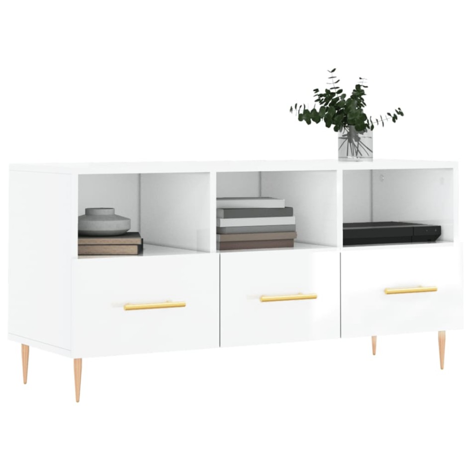 Mueble de TV madera contrachapada blanco brillo 102x36x50