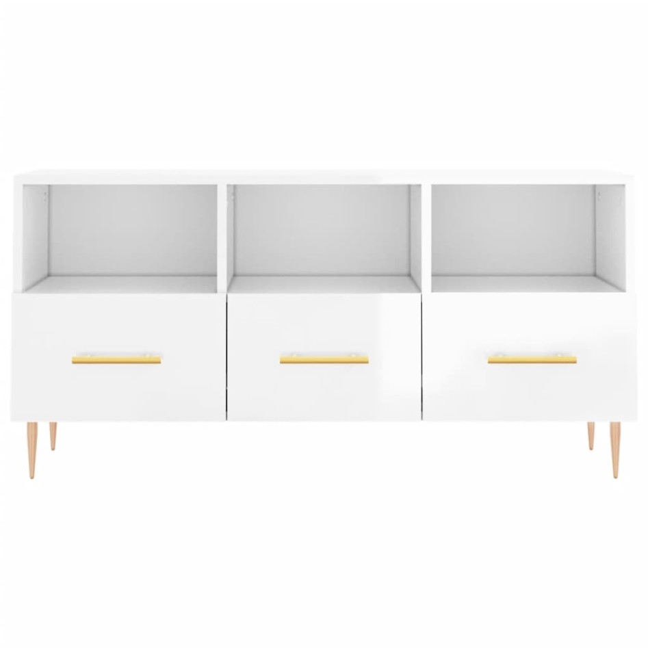 Mueble de TV madera contrachapada blanco brillo 102x36x50