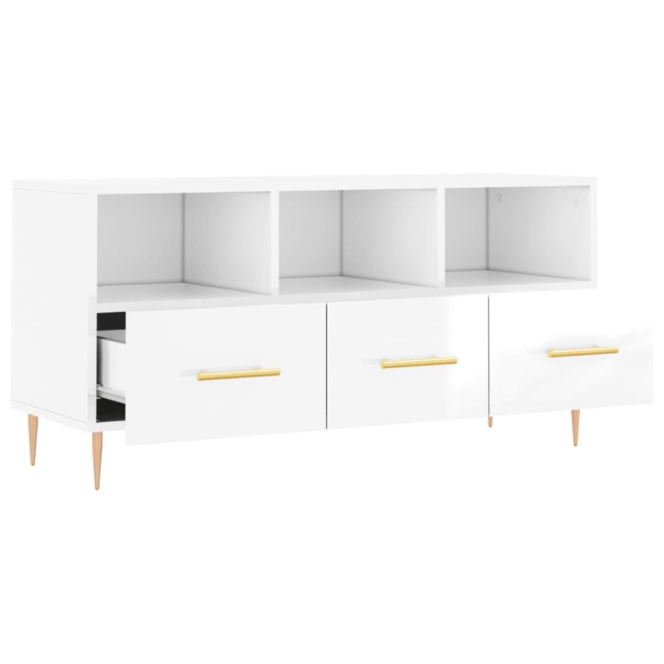 Mueble de TV madera contrachapada blanco brillo 102x36x50