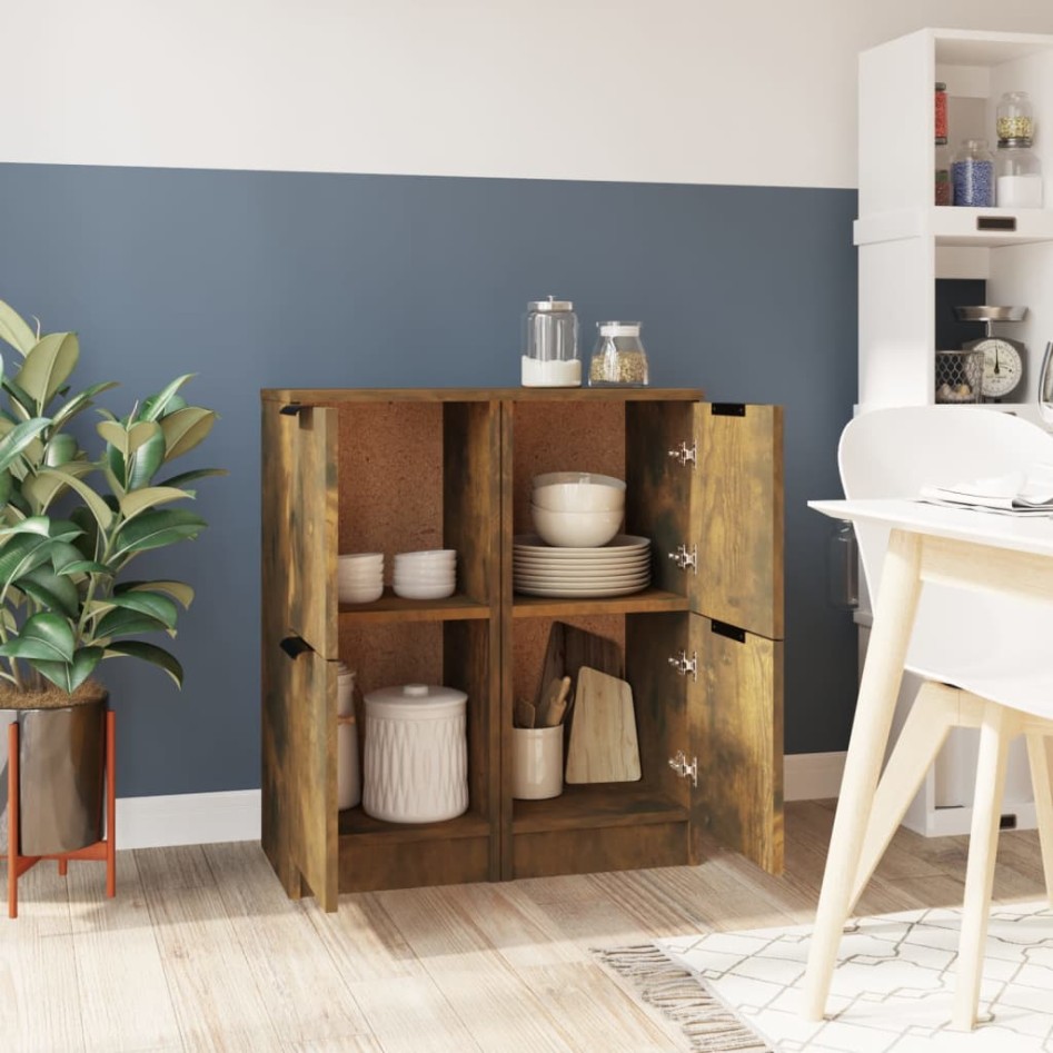 Aparadores 2 uds madera contrachapada roble ahumado 30x30x70