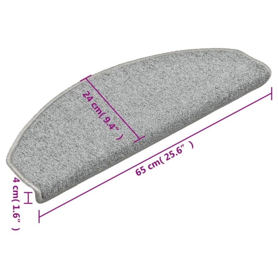 Alfombras de peldaños de escalera 15 uds gris claro 65x24x4