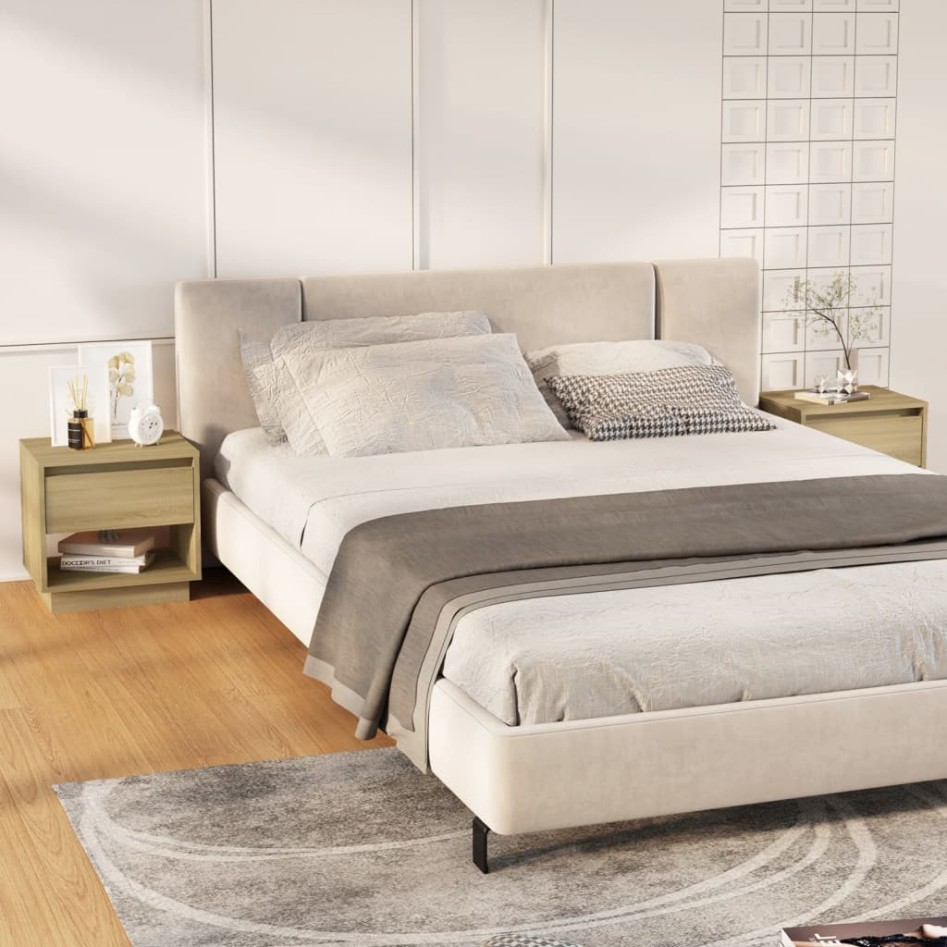 Mesitas de noche 2 uds contrachapada roble Sonoma 45x34x44