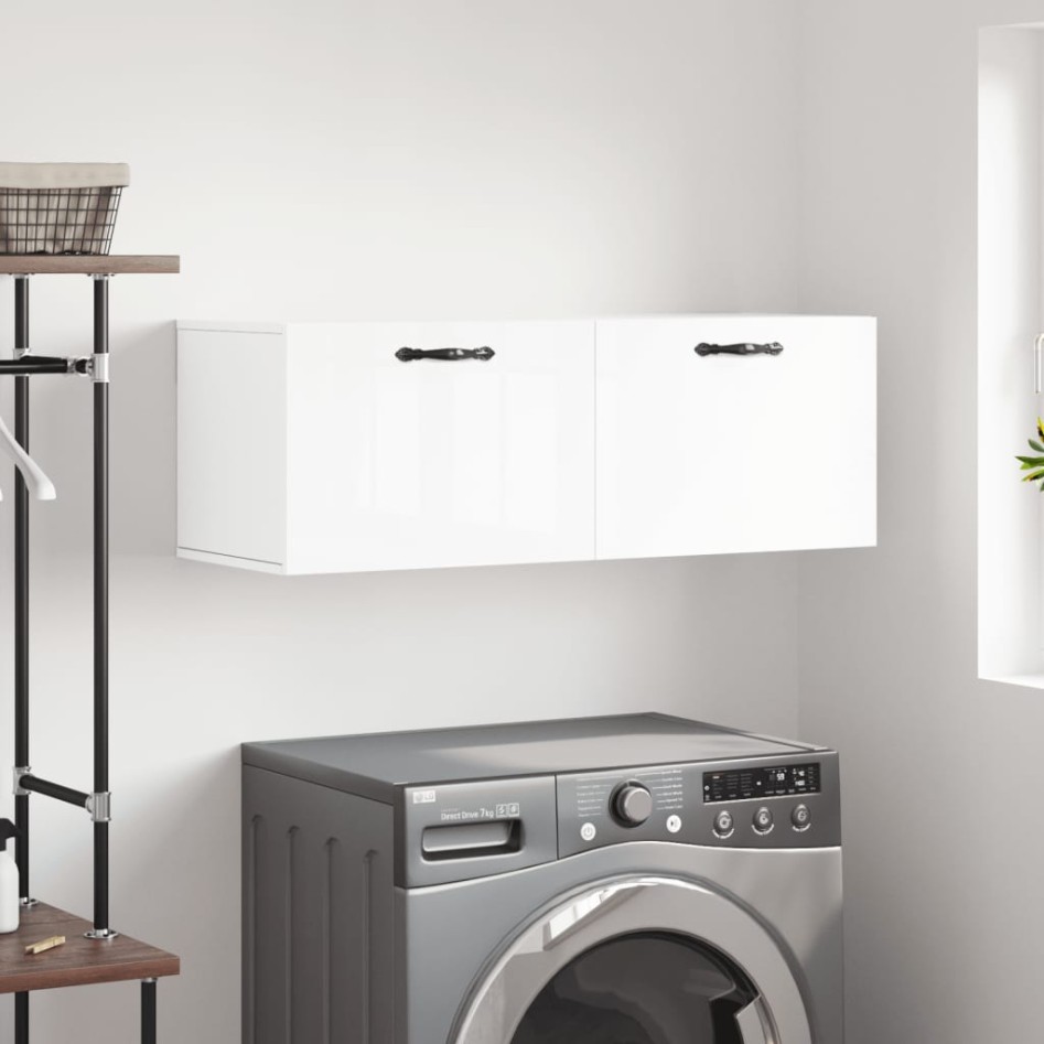 Armario de pared madera ingeniería blanco brillo 100x36,5x35