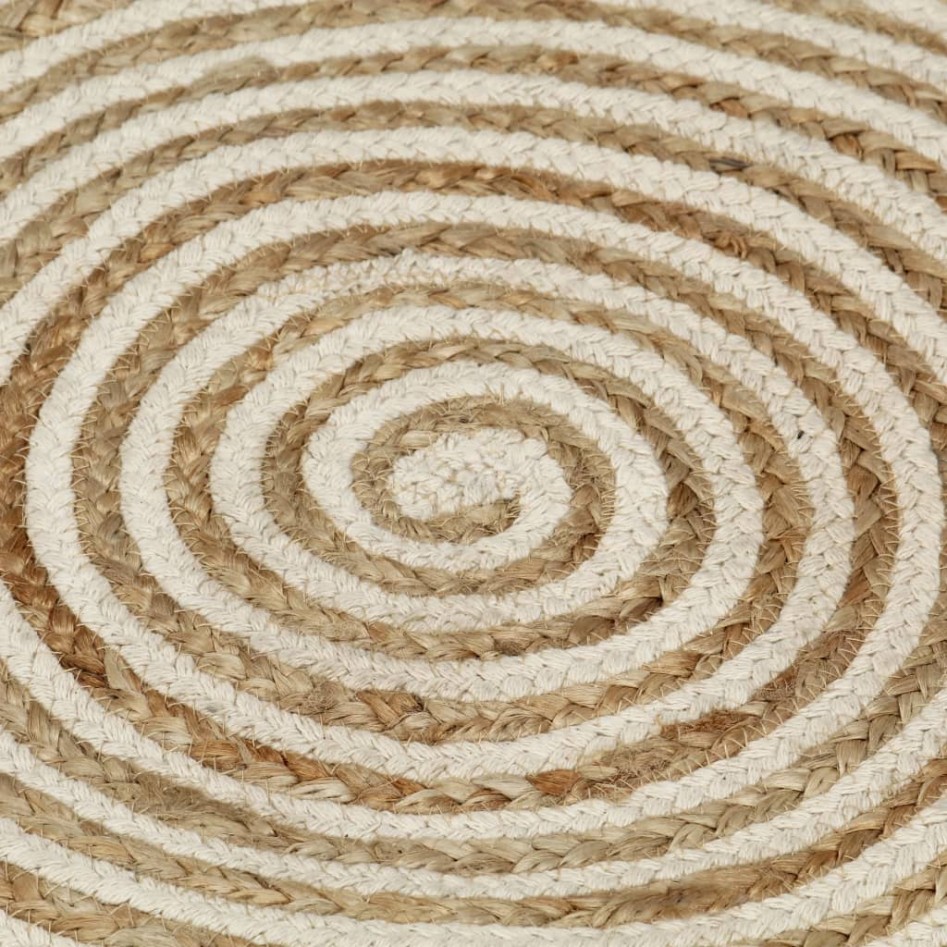 Alfombra de yute tejida a mano diseño espiral blanco 150
